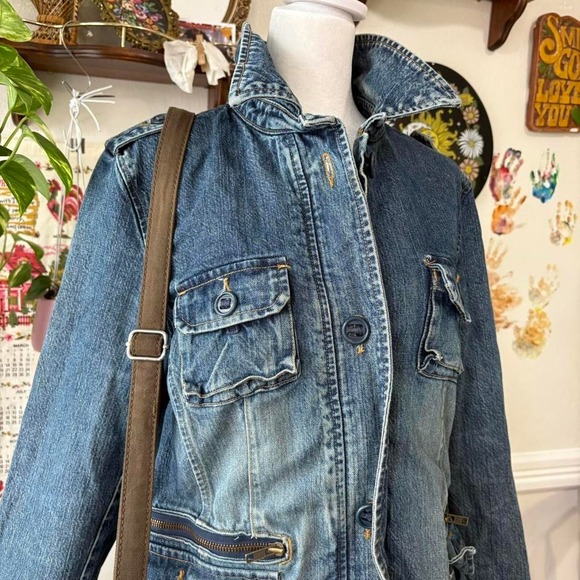 Vintage Old Navy Size XL Denim Field Military Style Jacket Chic Utility Pockets - Picture 2 of 8
